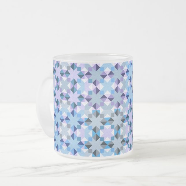 Winter patchwork star frosted glass coffee mug (Front Left)