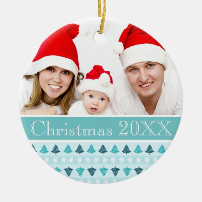 Winter Pattern Custom Photo Ceramic Ornament (Front)