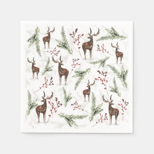 Winter Pattern Deer And Fir Needles Napkins