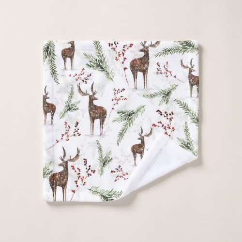 Winter Pattern Deer And Fir Needles Wash Cloth