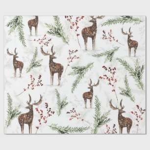 Winter Pattern Deer And Fir Needles Wrapping Paper