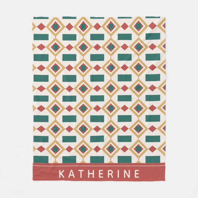 Winter pattern green and red holiday fleece blanket (Front)