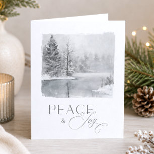 Winter Peace and Joy Watercolor Holiday Card