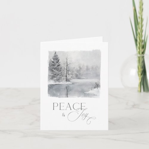 Winter Peace and Joy Watercolor Photo Holiday Card