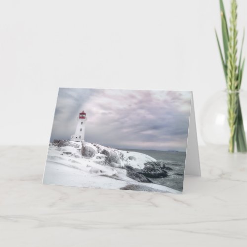 Winter Peggys Cove Lighthouse Halifax Nova Scotia Holiday Card