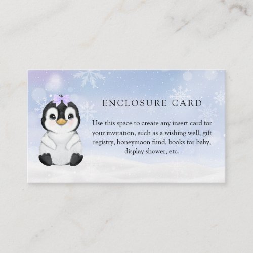 Winter Penguin Baby Shower Custom Enclosure Card