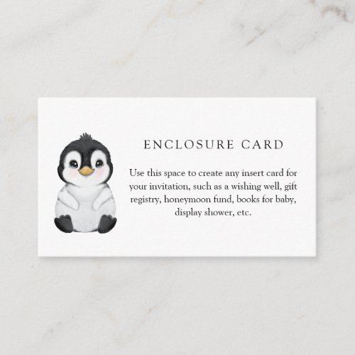 Winter Penguin Baby Shower Custom Enclosure Card