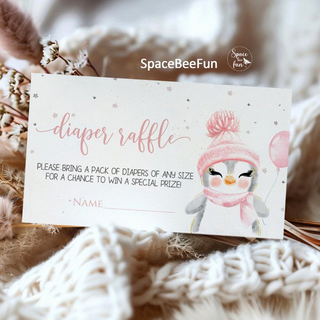 Winter Penguin baby shower  Enclosure Card (Penguin baby shower diaper raffle, penguin book for baby insert, penguin theme diaper raffle card, b)