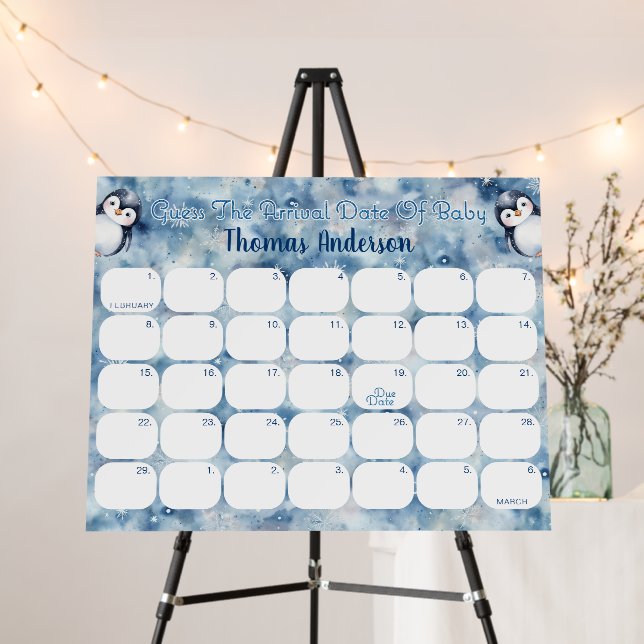Winter Penguin Baby Shower Guessing Game Sign (In Situ (Stand))