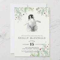 Winter Penguin Baby Shower Invitation