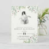 Winter Penguin Baby Shower Invitation (Standing Front)