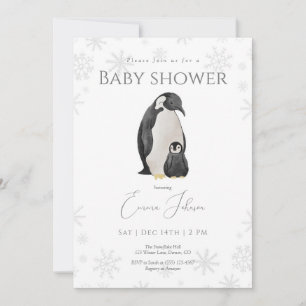 Winter Penguin Baby Shower Invitation Snowflake