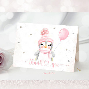 Winter Penguin baby shower Letterpress Thank You Card