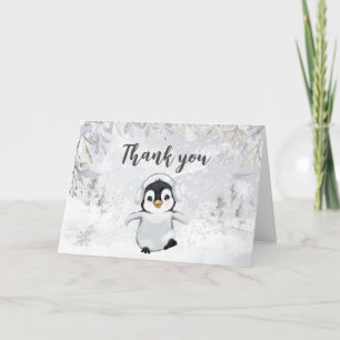 Winter Penguin Baby Shower Letterpress Thank You Card