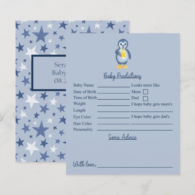 Winter Penguin Baby Shower Predictions And Advice (Front/Back)