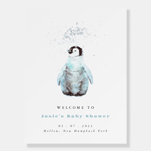 Winter Penguin Baby Shower Welcome Foam Board (Front)