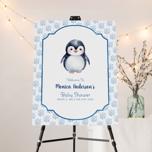 Winter Penguin Baby Shower Welcome Sign (In Situ (Stand))