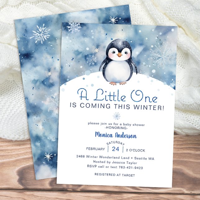 Winter Penguin Baby Shower with Snowflakes Invitation (Penguin Baby Shower)