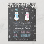 Winter Penguin Bear Gender Reveal Invitation<br><div class="desc">Winter Penguin Bear Gender Reveal Invitation. White Snowflake. He or She. Boy or Girl. Pink and Blue. Christmas Holiday Gingerbread Man. Chalkboard Background. Black and White. For further customization,  please click the "Customize it" button and use our design tool to modify this template.</div>