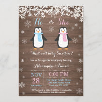 Winter Penguin Bear Gender Reveal Invitation