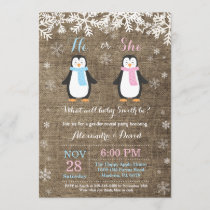 Winter Penguin Bear Gender Reveal Invitation