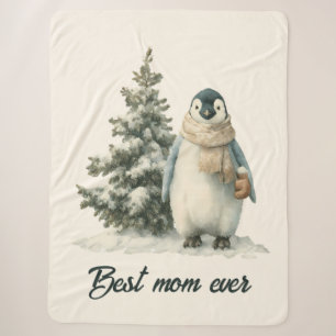Winter Penguin “Best Mom Ever” Design Sherpa Blanket