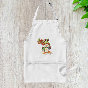 Winter Penguin & Bird Chillin Christmas Holiday Adult Apron