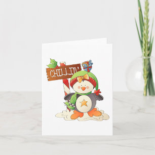 Winter Penguin & Bird Chillin Christmas Holiday Card