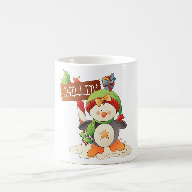 Winter Penguin & Bird Chillin Christmas Holiday  Coffee Mug (Creator Uploaded)