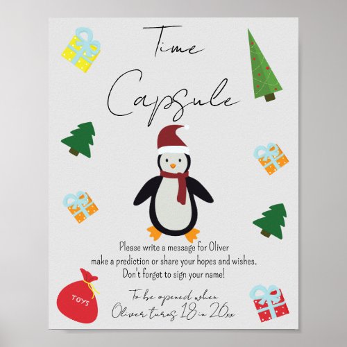 Winter Penguin Birthday Party Gifts Christmas Tree Poster