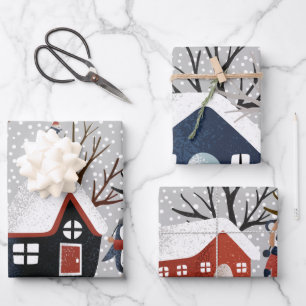 Winter penguin deer and panda snowflakes Christmas Wrapping Paper Sheets