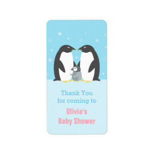 Winter Penguin Family Baby Shower Decorative Label