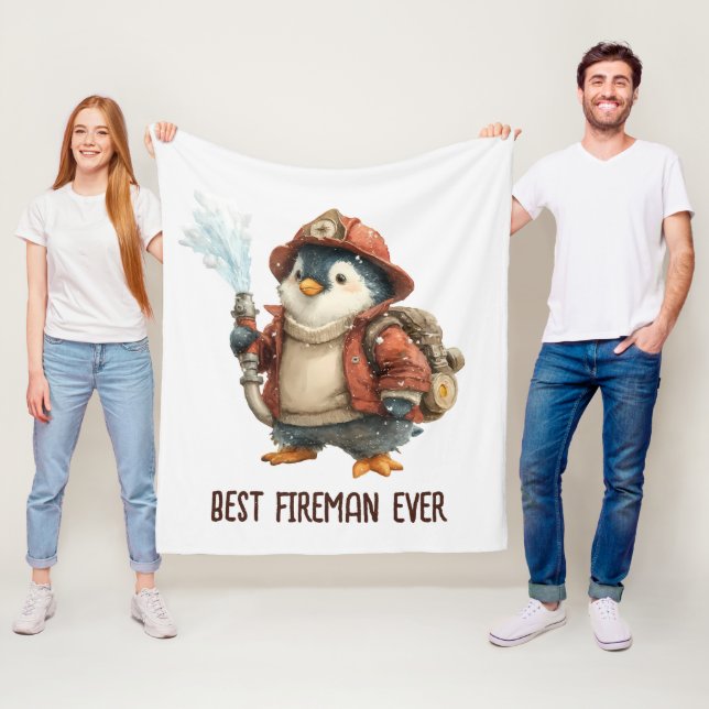 Winter Penguin Firefighter Ping Pong Paddle Fleece Blanket (In Situ)