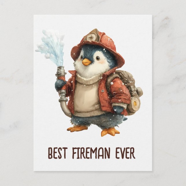 Winter Penguin Firefighter Ping Pong Paddle Postcard (Front)