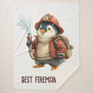 Winter Penguin Firefighter Ping Pong Paddle Sherpa Blanket