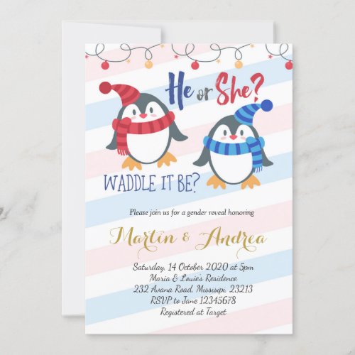 Winter Penguin Gender Reveal Invitation