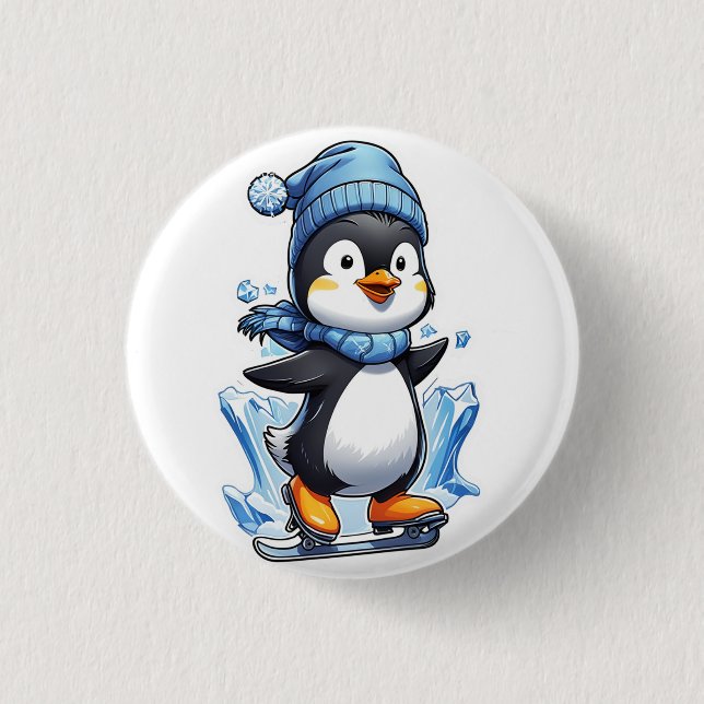 Winter Penguin Ice Staking Button (Front)