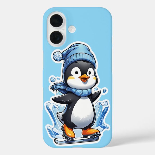 Winter Penguin Ice Staking iPhone Case (Back)