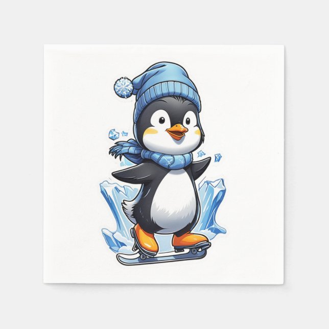 Winter Penguin Ice Staking Napkins (Front)