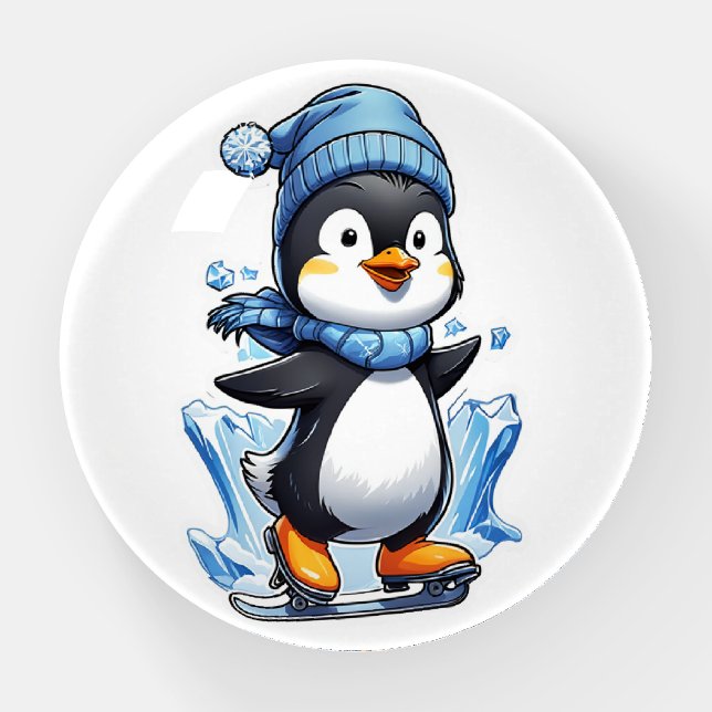 Winter Penguin Ice Staking Paperweight (Front)