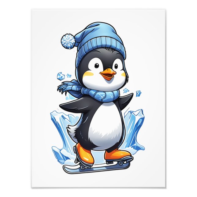 Winter Penguin Ice Staking Photo Print (Front)
