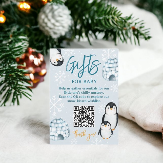 Winter penguin igloos diaper raffle baby shower enclosure card (Winter penguin igloos diaper raffle baby shower enclosure card)