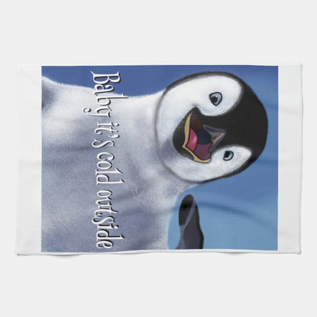 Winter Penguin Kitchen Towel (Horizontal)