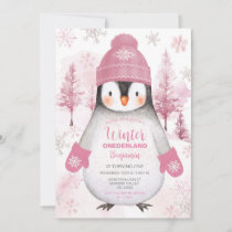 Winter Penguin knitted Hat Snowflakes Birthday Invitation