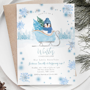 Winter Penguin Onederland 1st birthday snowflakes Invitation