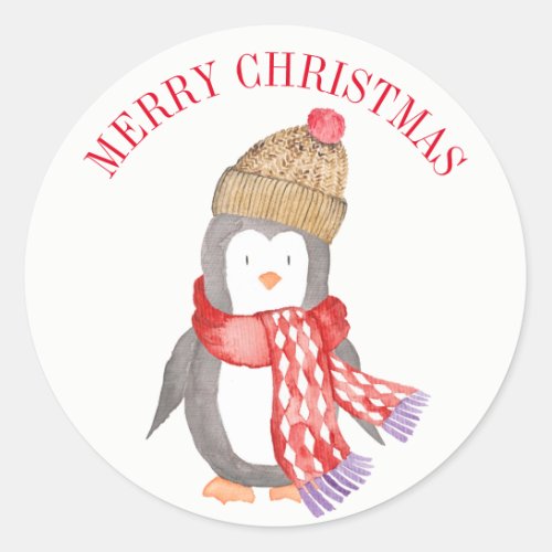 Winter Penguin Personalized Classic Round Sticker