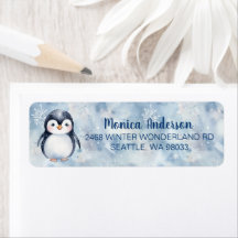 Winter Penguin Return Address Label