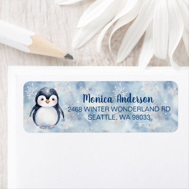 Winter Penguin Return Address Label (Insitu)