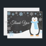 Winter Penguin Snowflake Blue Thank You Card<br><div class="desc">Winter Penguin Snowflake Blue Thank You Card. Blue Penguin. Chalkboard Background. Black and White. Blue Snowflake. Love and Thanks, beautiful script font. Add your message on back or leave blank and hand write. For further customization, please click the "Customize it" button and use our design tool to modify this template....</div>