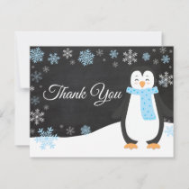 Winter Penguin Snowflake Blue Thank You Card